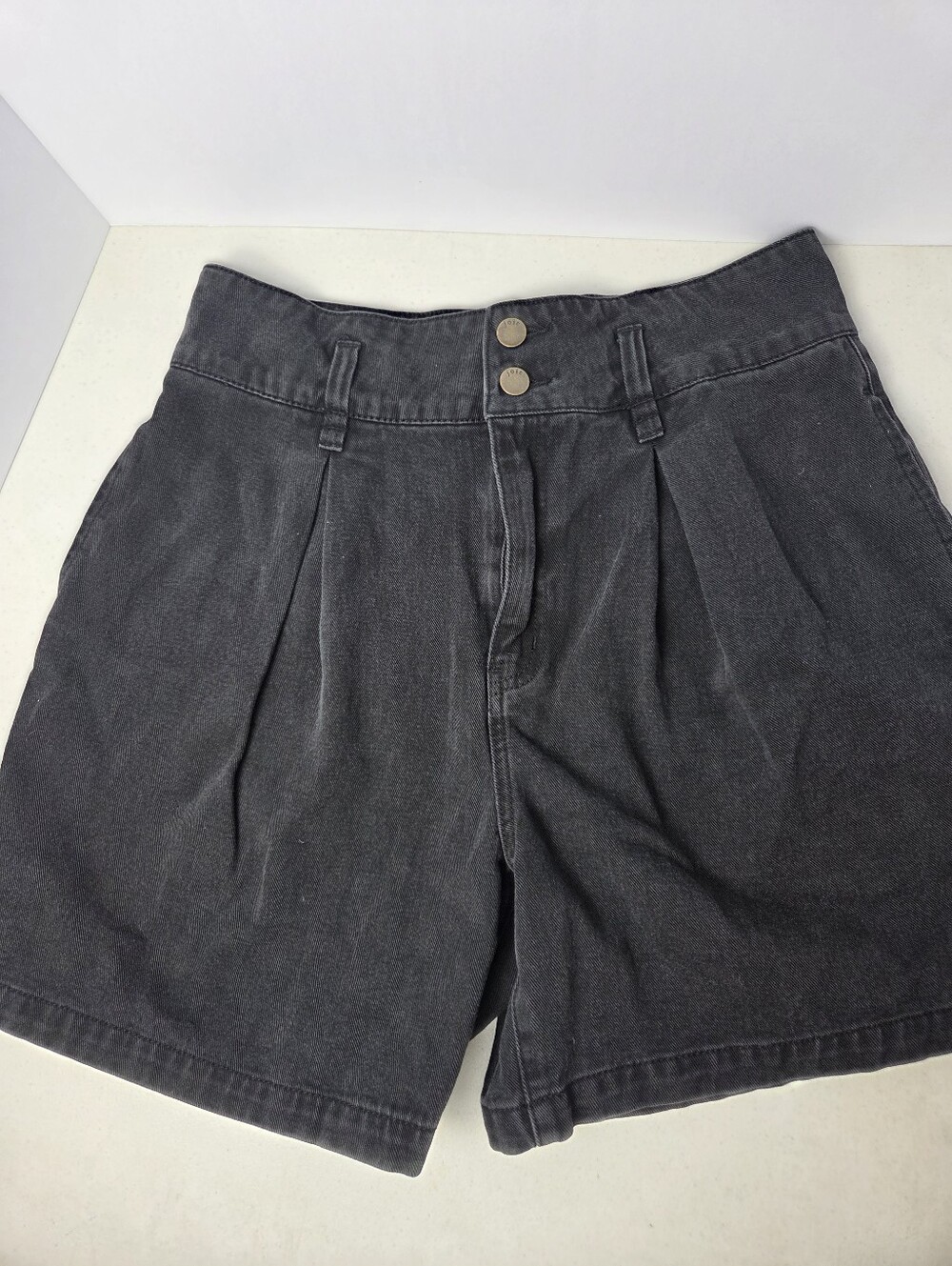 Joie Tatum Denim Shorts Women Sz 12 High Waisted Pleated Dark Baltic Black